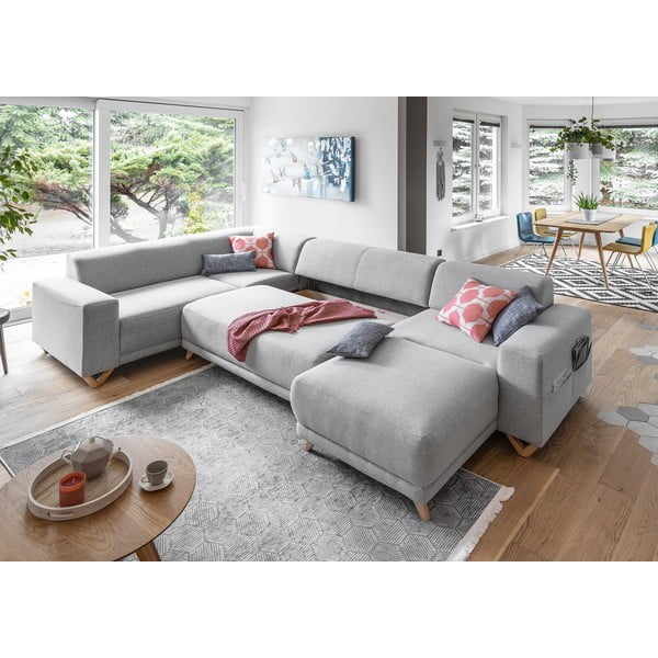 Светлосив разтегателен/с място за съхранение ъглов диван (ляв ъгъл/U форма) Classy Sophie – Miuform-image-4