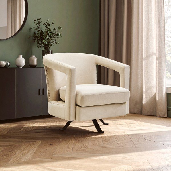 Бежово въртящо се кадифено кресло Hestia – Premier Housewares-image-1