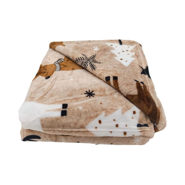Кафяво одеяло с коледен мотив от микроплюш 150x200 cm Nordic Fairytale – My House
