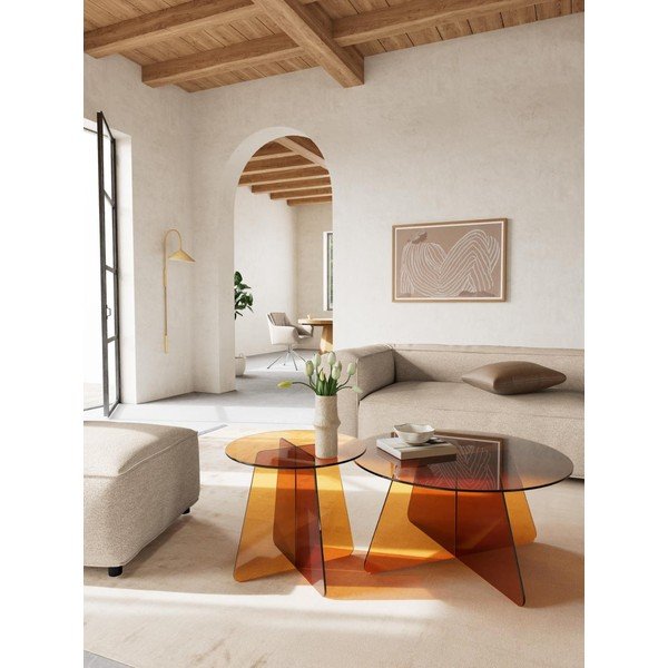 Кафява стъклена кръгла масичка за кафе ø 80 cm Samos – Actona-image-2