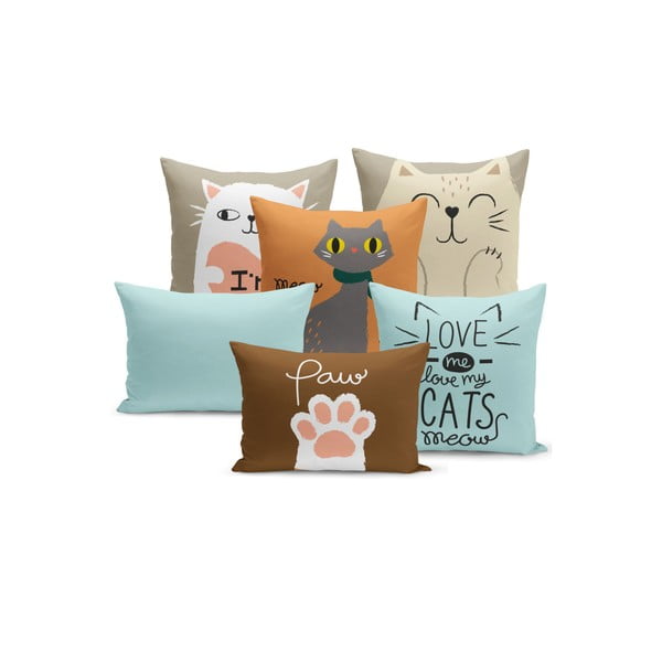Комплект от 6 декоративни калъфки за възглавници Cats - Kate Louise