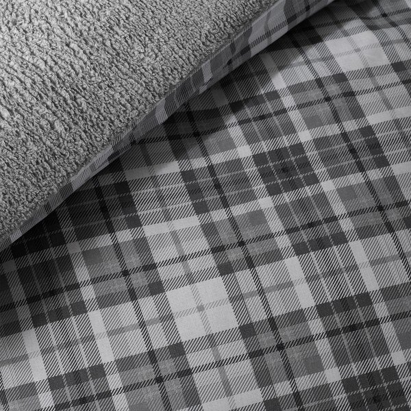 Сиво двойно удължено спално бельо от шерпа 230x220 cm Cosy Sherpa Check – Catherine Lansfield-image-4