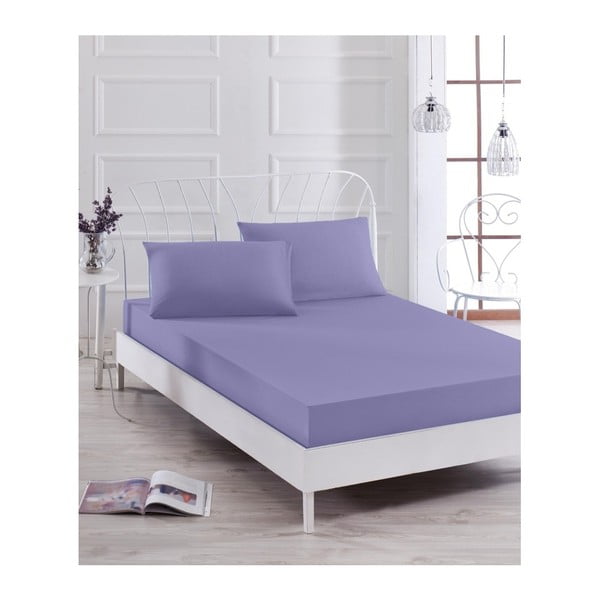 Комплект от лилав ластичен чаршаф и калъфка за възглавница за единично легло Basso Purple, 100 x 200 cm - Mijolnir