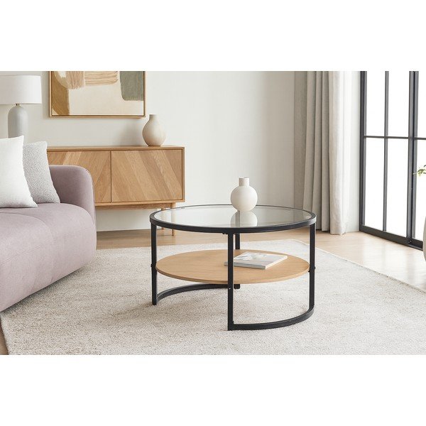 Черна/в естествен цвят кръгла масичка за кафе от декор от дъб  ø 68 cm Zanu – Bonami Essentials-image-4