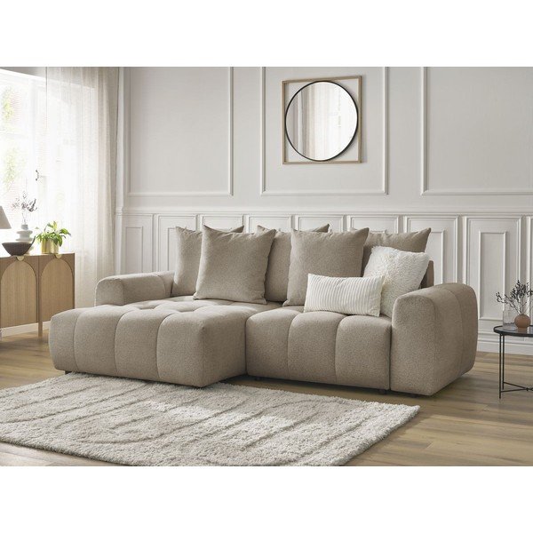 Бежов шенилов  разтегателен ъглов диван с място за съхранение (ляв ъгъл) Roxelane – Bobochic Paris-image-3
