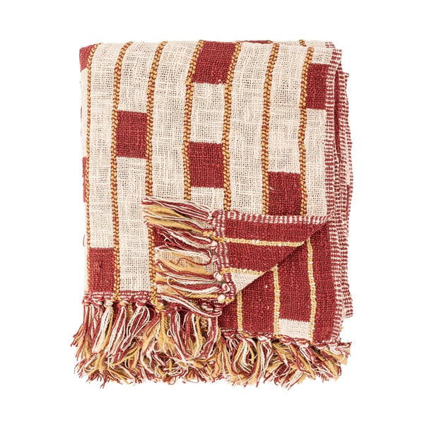 Червено/бежово одеяло със смес от памук 130x160 cm Cang – Bloomingville-image-3