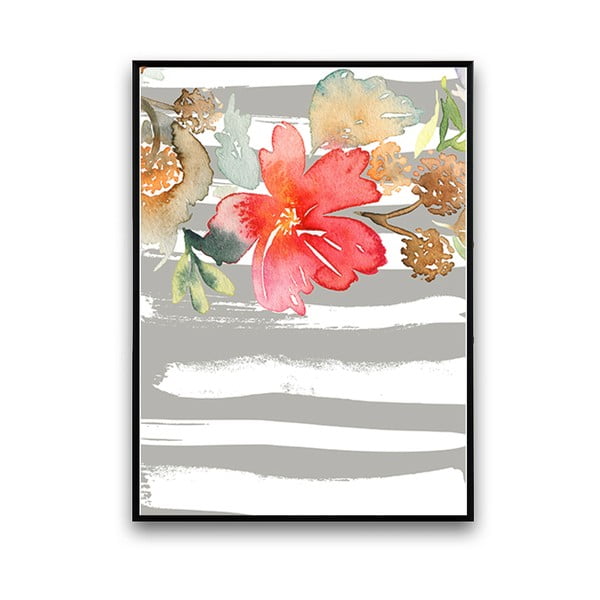 Plakát s květinou, šedo-bílé pozadí, 30 x 40 cm