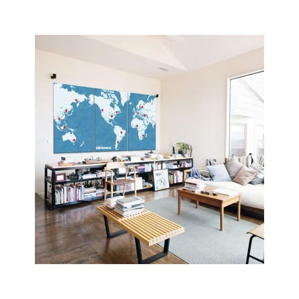 Modrá nástěnná mapa světa Palomar Pin World XL, 198 x 124 cm-image-1