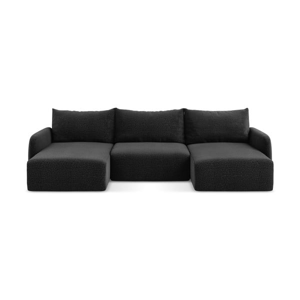 Черен разтегателен ъглов диван с място за съхранение Kalena – Makamii