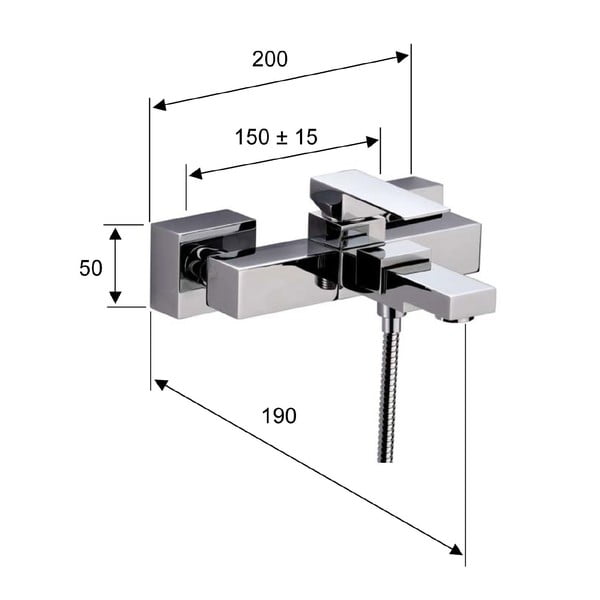 Стенна батерия за вана в лъскаво-сребрист цвят (2 изхода) Latus – Sapho-image-1