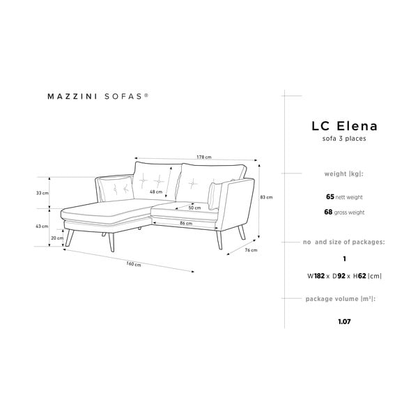 Син триместен диван Елена, с шезлонг в левия ъгъл - Mazzini Sofas-image-2
