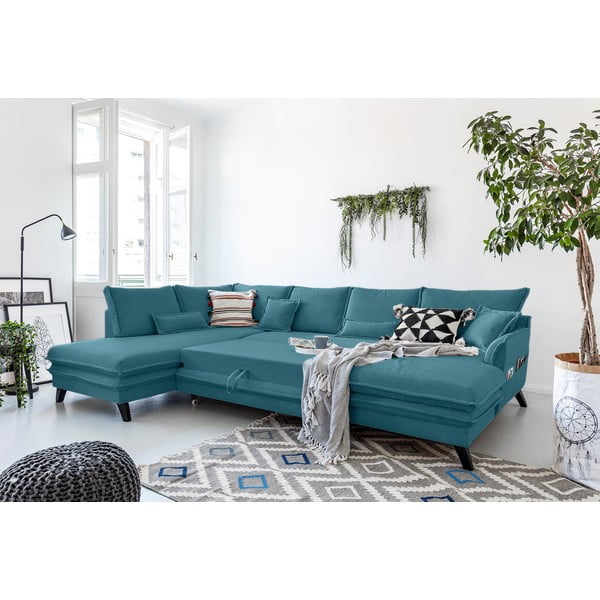 Тюркоазен U-образен разтегателен диван, ляв ъгъл Charming Charlie - Miuform-image-4