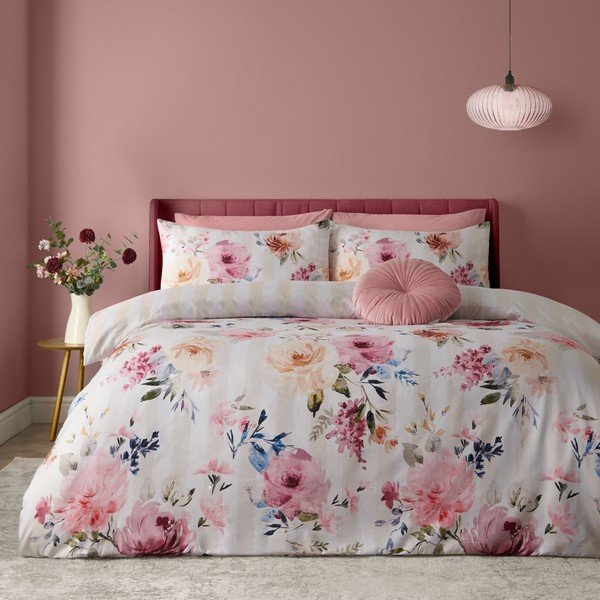 Кремаво единично  спално бельо 135x200 cm Floral Stripe – Catherine Lansfield-image-1