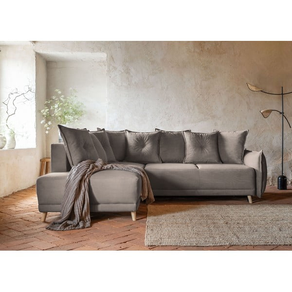 Светлокафяв велурен разтегателен диван (ляв ъгъл) Lazy Lukka - Miuform-image-1