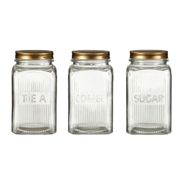 Комплект буркани за захар, кафе и чай със златни детайли Релефен - Premier Housewares