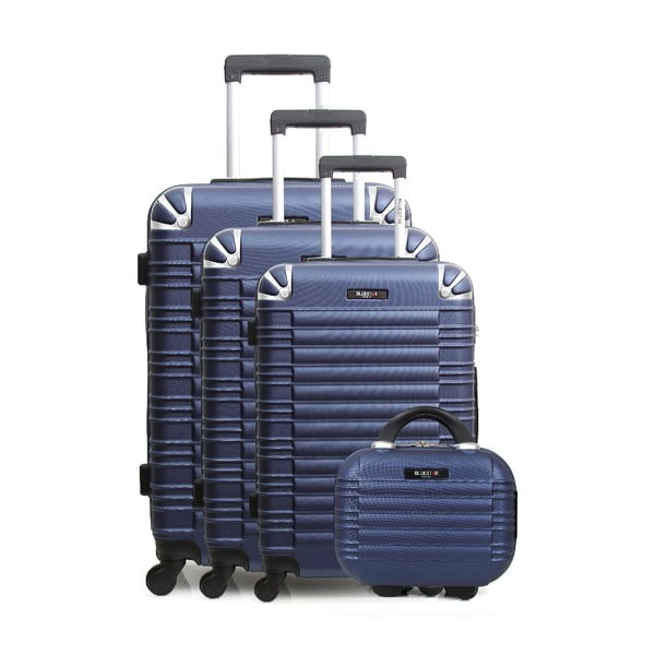 Комплект от 4 сини куфара за пътуване на колелца и куфарче Vanity - Bluestar