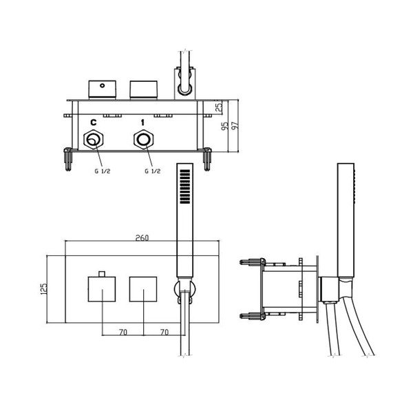 Вградена душ батерия в лъскаво-сребрист цвят (2 изхода) Latus – Sapho-image-4