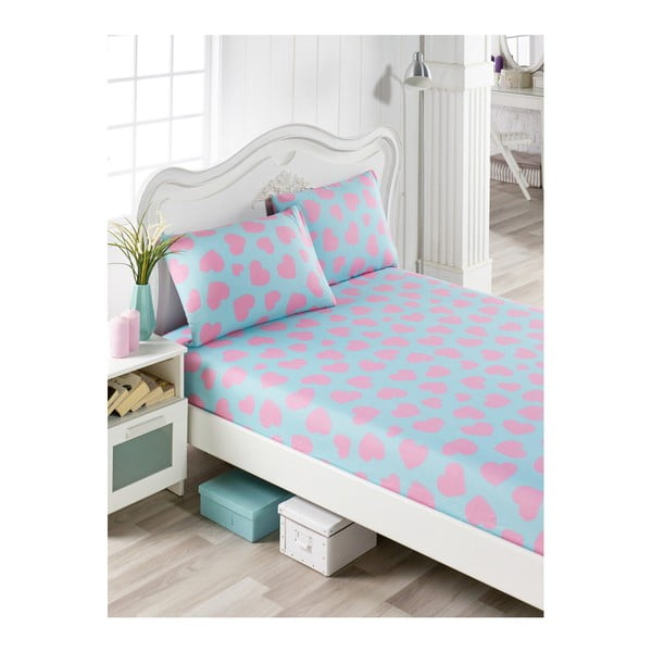 Комплект розови и сини чаршафи и 2 калъфки за възглавници за двойно легло Mulena Punteja, 160 x 200 cm - Mijolnir