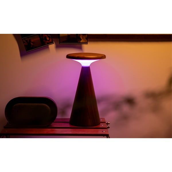 LED настолна лампа в тъмно естествен цвят с дървен абажур (височина 21 cm) Sylva – Gingko-image-4