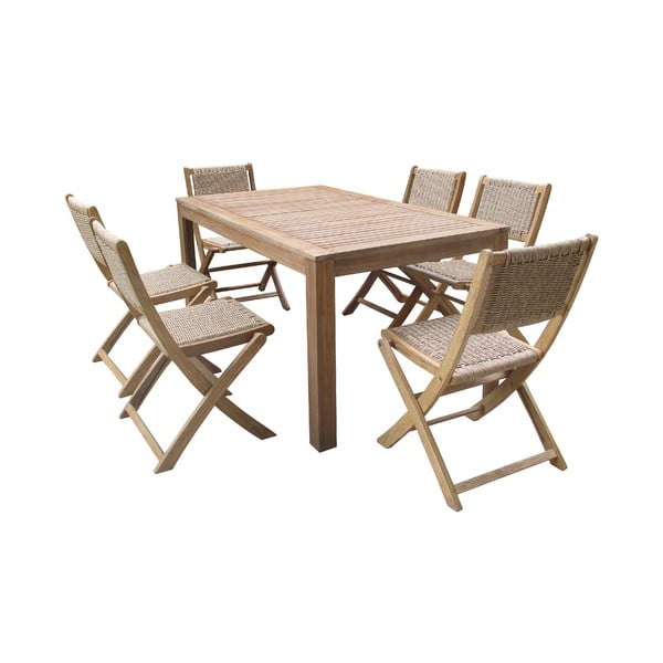 Градински комплект от 6 стола и маса от акациева дървесина Falcon Natural - Ezeis