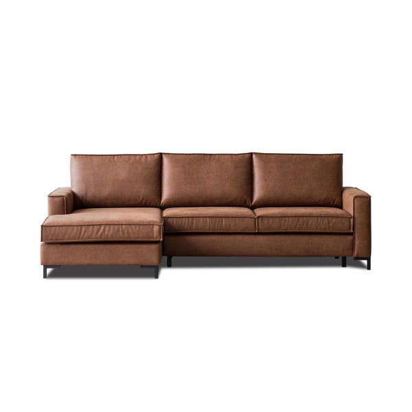 Ъглов разтегателен диван в цвят коняк с имитация на кожа Copenhagen, ляв ъгъл Colorado - Scandic