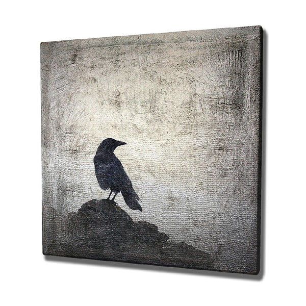 Картина за стена върху платно Черна птица, 45 x 45 cm - Wallity