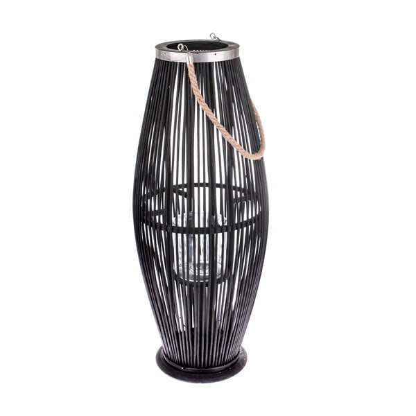 Фенер от черно стъкло с бамбукова структура, височина 71 cm - Dakls
