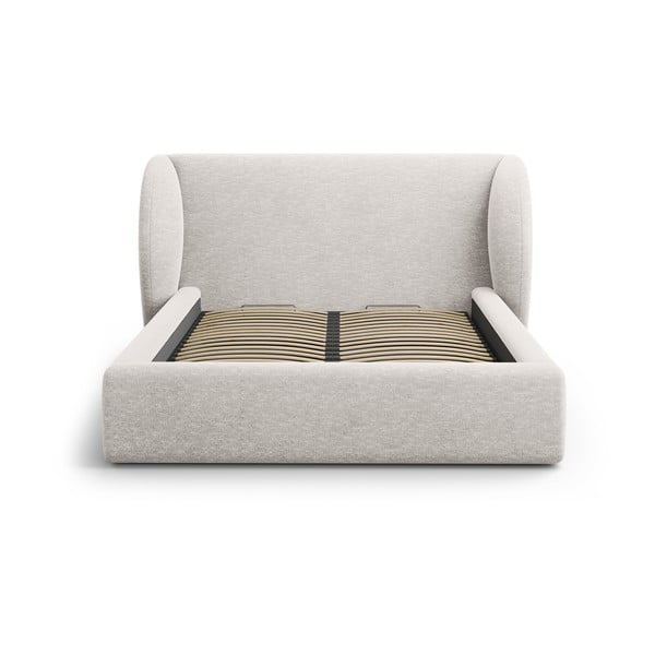 Светлосиво двойно тапицирано легло с място за съхранение с включена подматрачна рамка 180x200 cm Miley – Micadoni -image-3