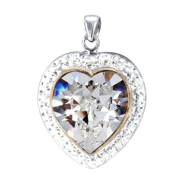 Сребърен медальон с бели кристали Heart Is Love - Swarovski Elements Crystals