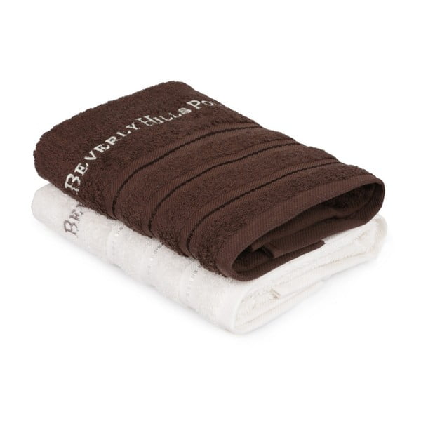 Комплект от 2 кафяви и бели кърпи от чист памук Handy, 50 x 90 cm - Beverly Hills Polo Club