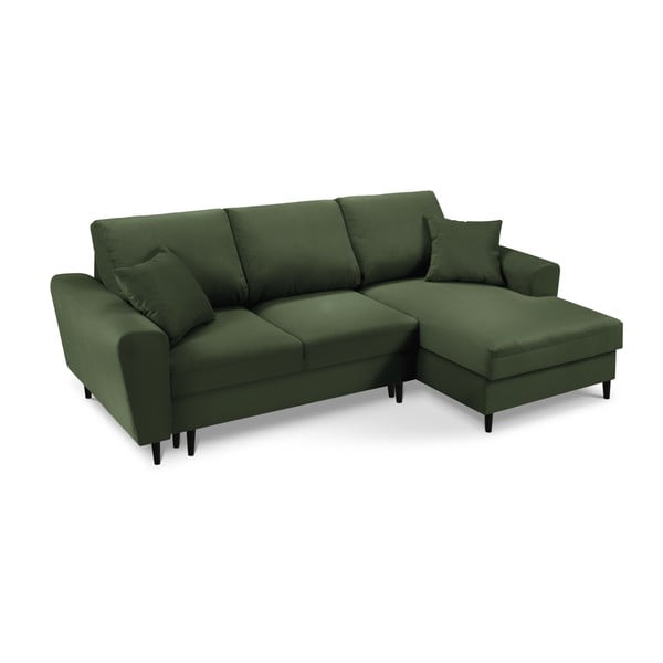 Зелен разтегателен ъглов диван с място за съхранение от рипсено кадифе (десен ъгъл) Kyoto – Cosmopolitan Design-image-1