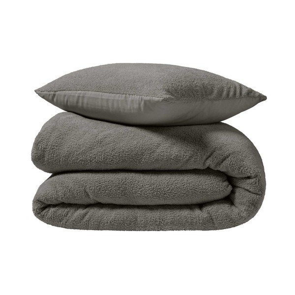 Антрацитно двойно удължено спално бельо от микроплюш 240x220 cm Helena – douceur d'intérieur