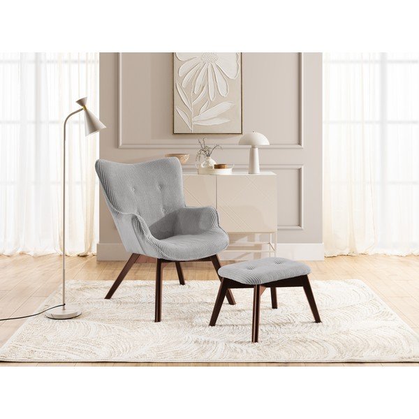 Сив фотьойл с табуретка от рипсено кадифе Niko – Ropez-image-1