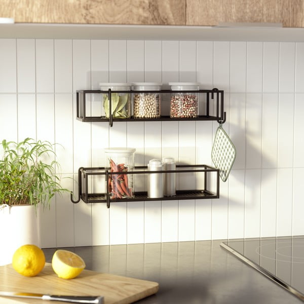 Черни самозалепващи стоманени рафтове за баня 2 бр. Cubiko – Umbra-image-4