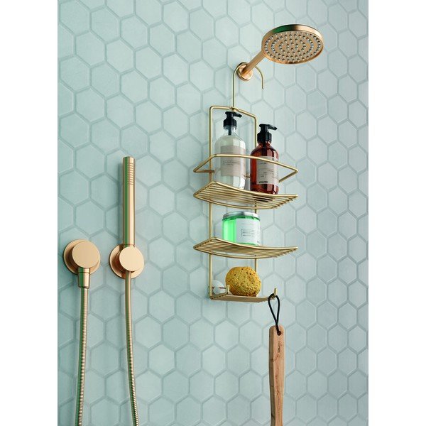 Висящ стоманен рафт за баня в златисто Onda – Metaltex-image-1