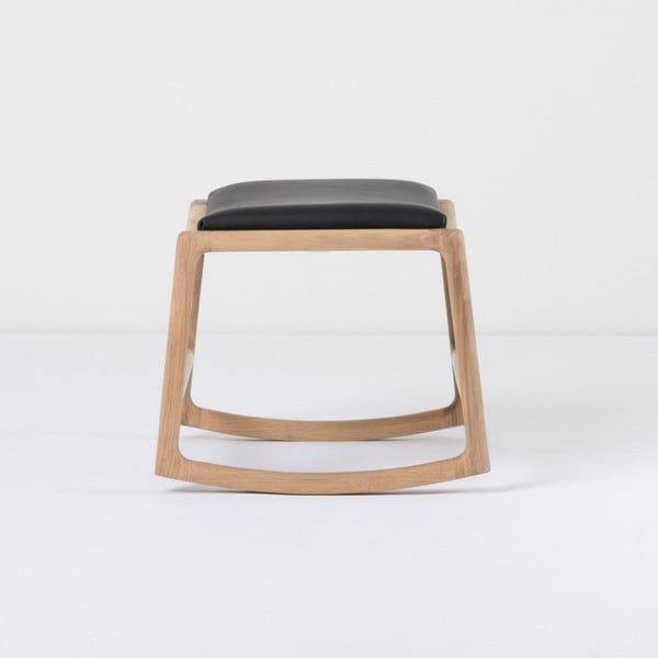 Отоман с масивна дъбова конструкция и детайли от черна биволска кожа Dedo - Gazzda-image-1