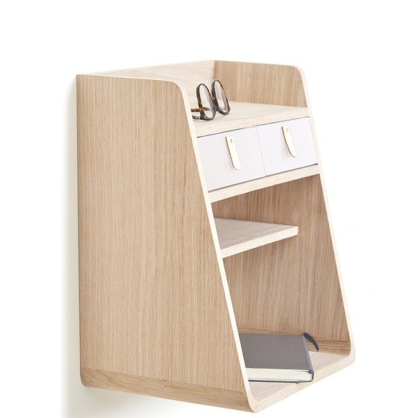 Nástěnná police v dekoru dubového dřeva s 2 bílými zásuvkami HARTÔ Suzon-image-1
