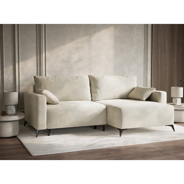 Кремав шенилов сгъваем/с място за съхранение ъглов диван (десен ъгъл) Leon – Maison de Rêve-image-4