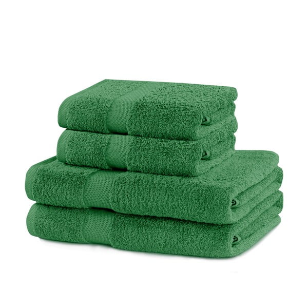 Тъмнозелени памучни хавлии и кърпи за баня в комплект от 4 бр. от тери Marina – Restilo