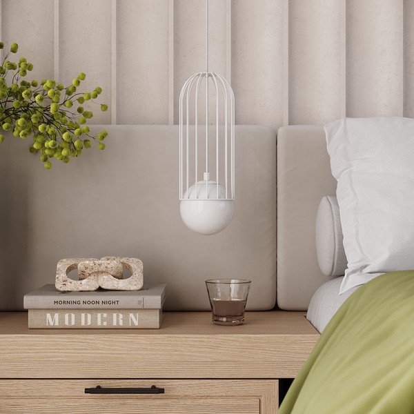 Бяло висящо осветително тяло със стъклен абажур Belinda – Sollux-image-1