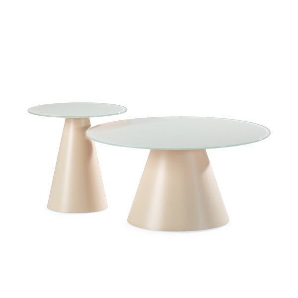 Кремави кръгли масички за кафе в комплект 2 бр. със стъклен плот ø 80 cm Vida – MOME