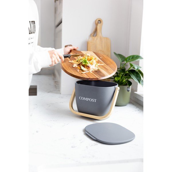 Тъмносив бамбуков контейнер за компостируеми отпадъци Natural Elements - Kitchen Craft-image-1
