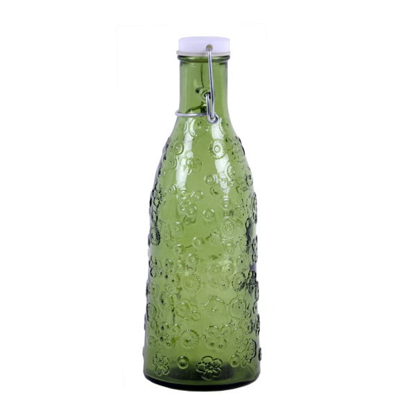 Zelená skleněná láhev Ego Dekor Flora, 1 l