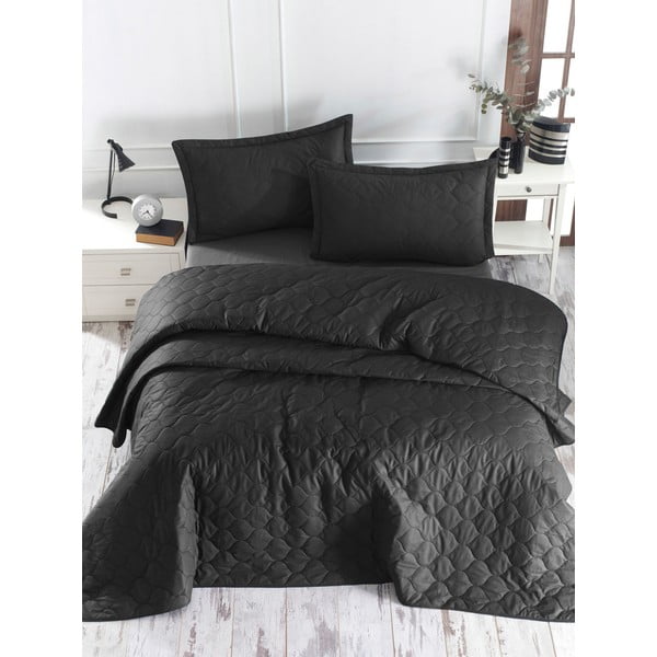 Черна покривка за легло с 2 калъфки за възглавници от памук ранфорс EnLora Home Fresh, 225 x 240 cm Fresh Color - Mijolnir