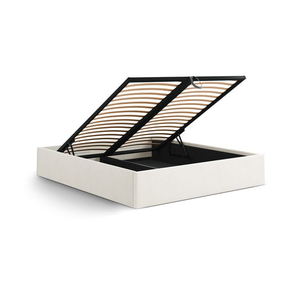 Кремаво двойно легло 200x200 cm тапицирано с място за съхранение/без табла с включена подматрачна рамка Susan – Micadoni -image-3