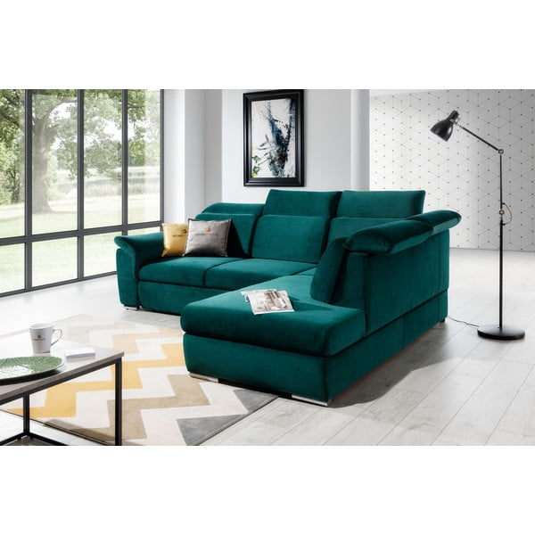 Зелен кадифен разтегателен ъглов диван с място за съхранение (десен ъгъл L форма) Loreto – ELTAP-image-4