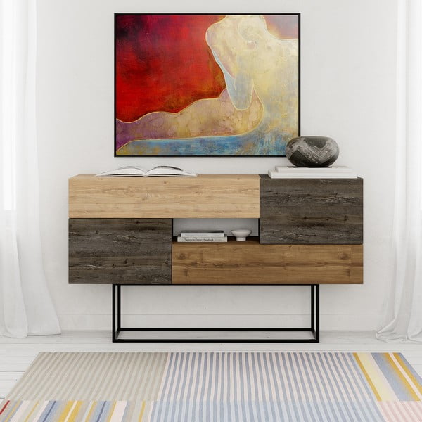 Нисък скрин с дъбов декор в естествено кафяво 145x82 cm Titan - Marckeric-image-2