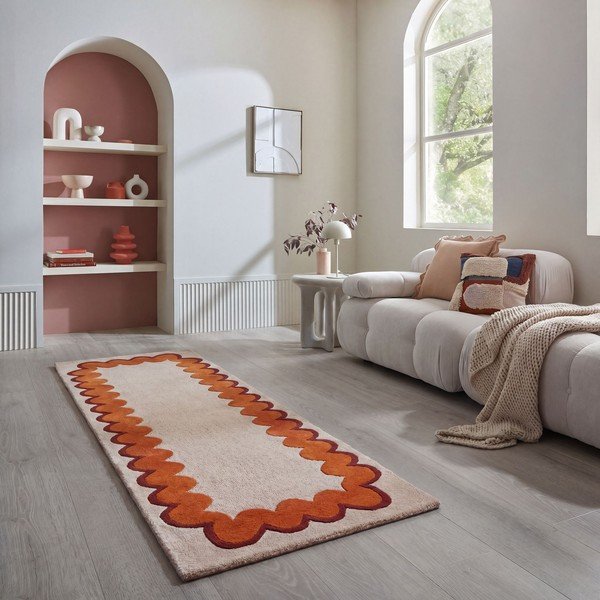 Оранжева/в естествен цвят ръчно изработена вълнена пътека 80x230 cm Wiggle Wool – Flair Rugs-image-1