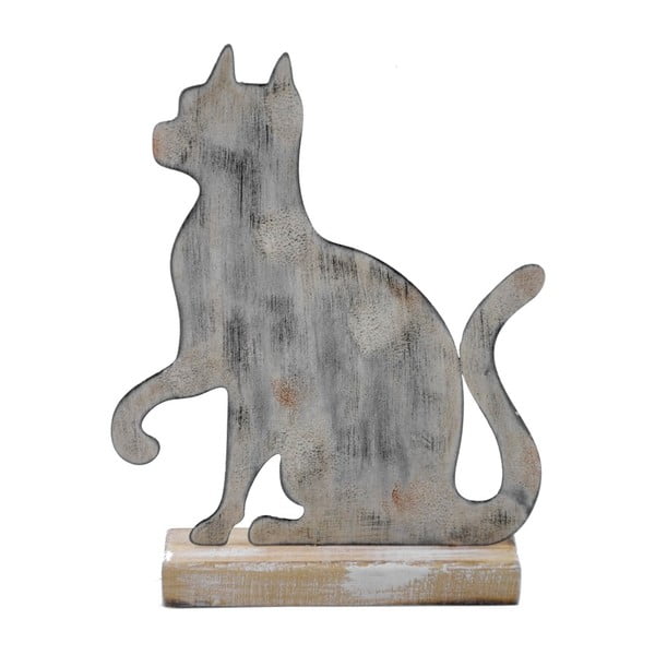 Голяма сива метална декорация върху дървена основа с мотив на котка Ego Dekor, 19,5 x 25 cm - Ego Dekor