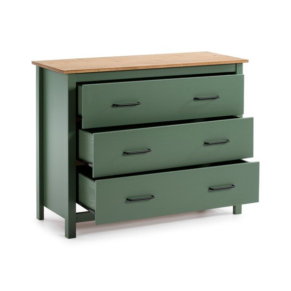 Зелен/естествен нисък скрин от масивен бор 100x80 cm Miranda – Marckeric-image-3